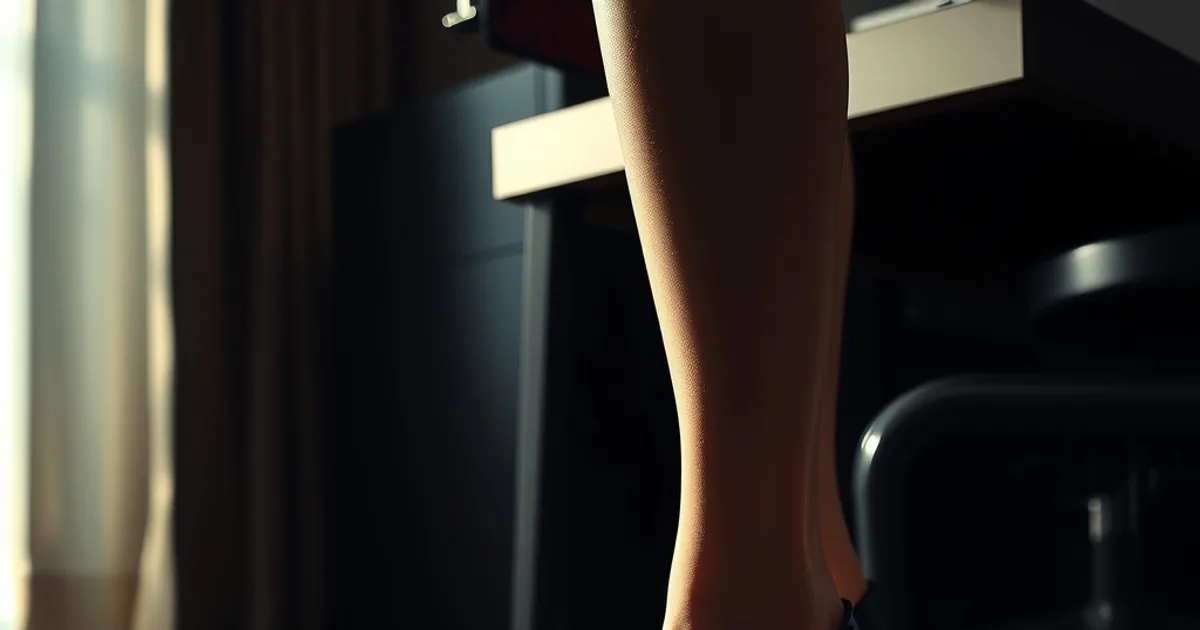 Escarpin élégant à kitten heel posé près d'une semelle orthopédique sur mesure, ambiance sombre et raffinée de bureau